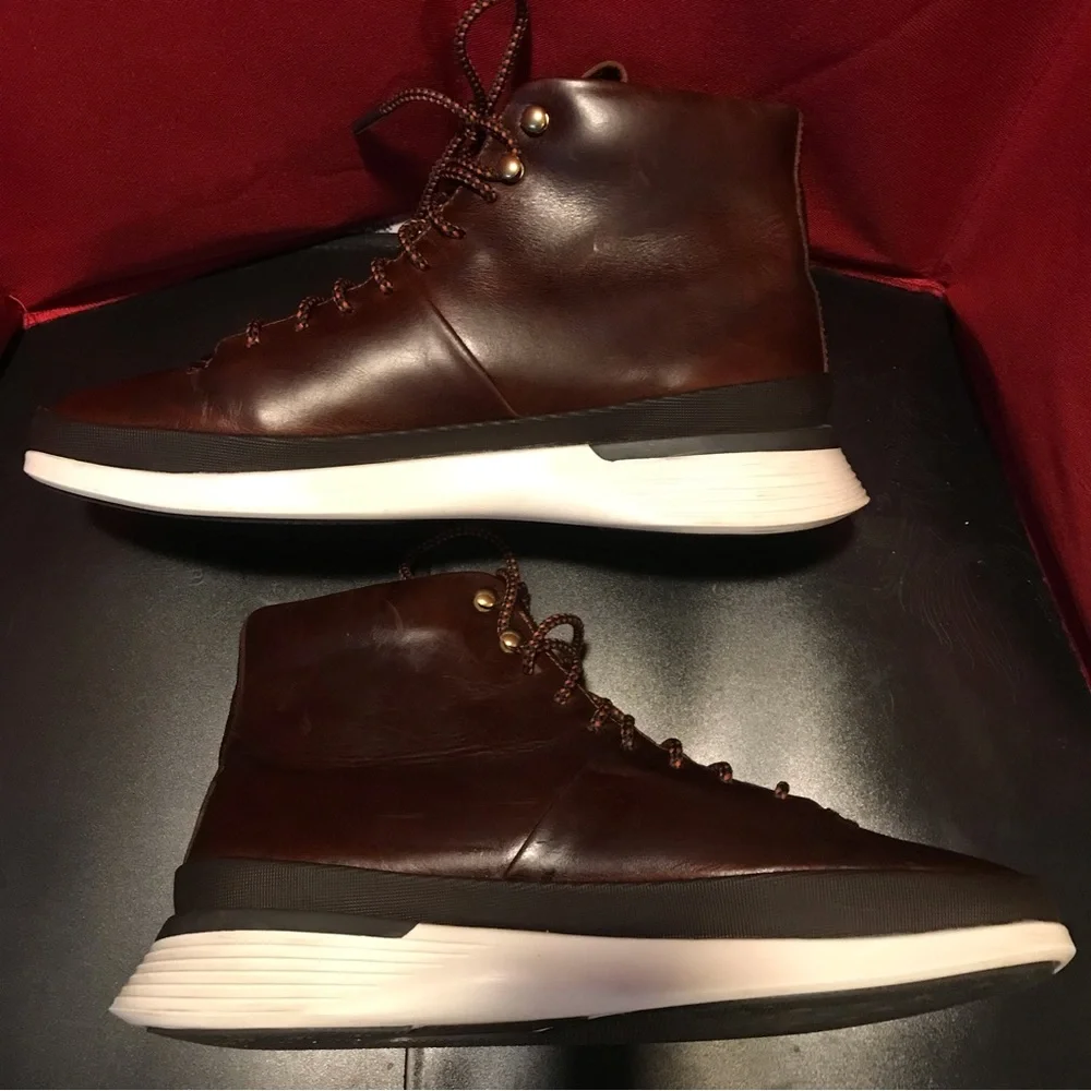 Brown Leather High-Top Men’s Sneakers - Casual Fashion Boots